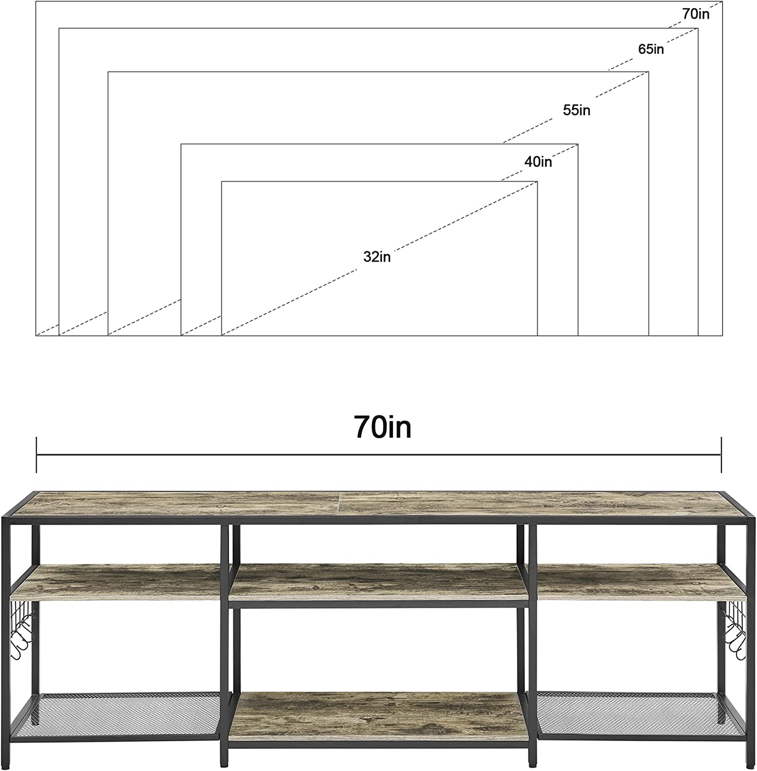 VECELO TV Stand Entertainment Center Media Console with 3-Tier Open Storage Shelves, Cabinet Table for Living Room Brown