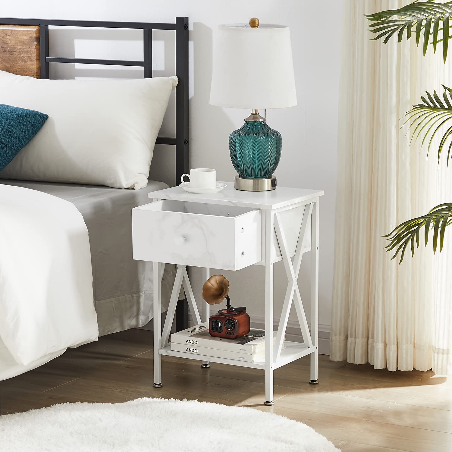 Versatile Nightstands X-Design Side End Table with Bin Drawer