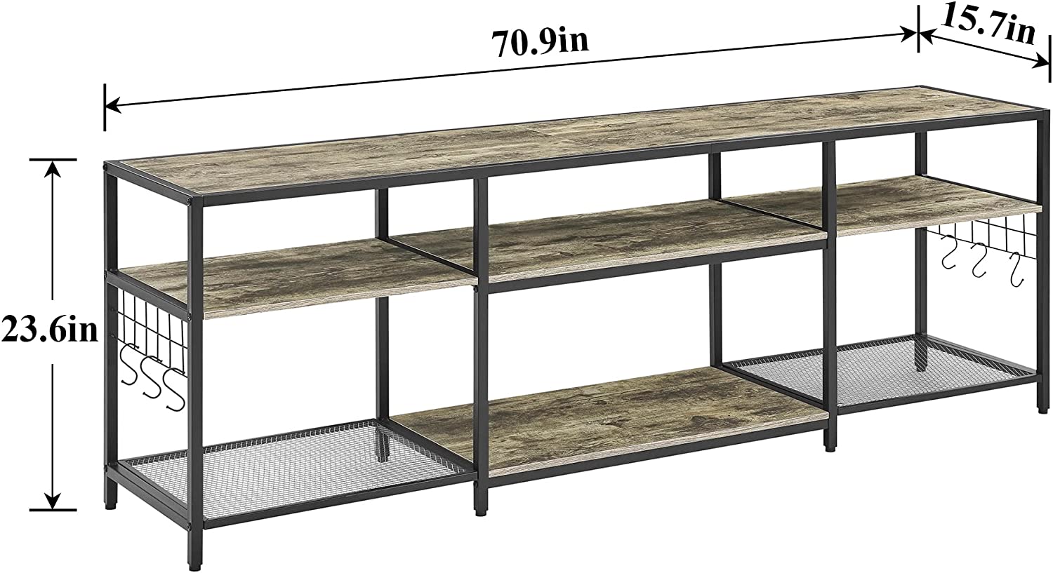 VECELO TV Stand Entertainment Center Media Console with 3-Tier Open Storage Shelves, Cabinet Table for Living Room Brown