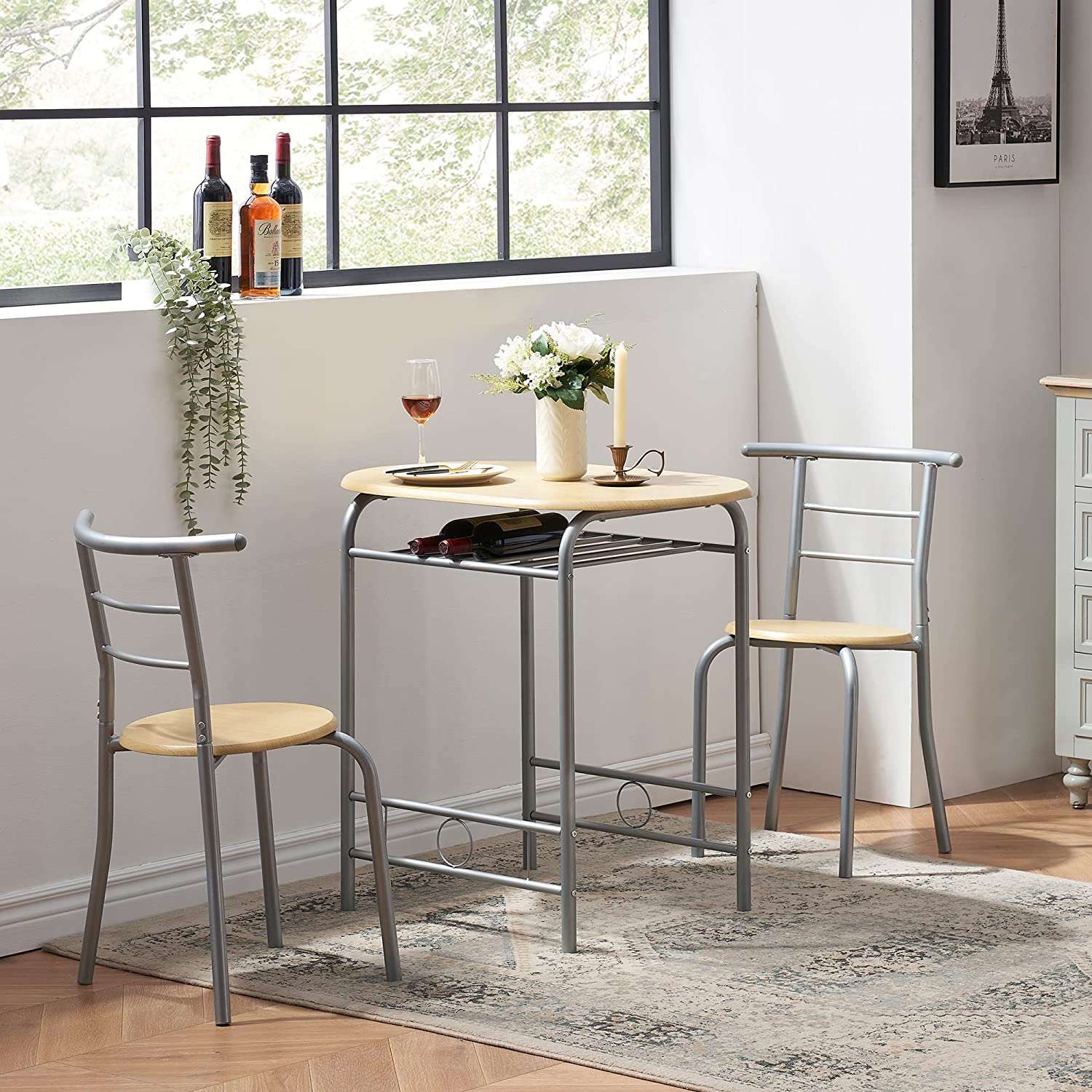 VECELO 3-Piece Dining Table Set/Round Tabletop & Chair for Kitchen - VECELO