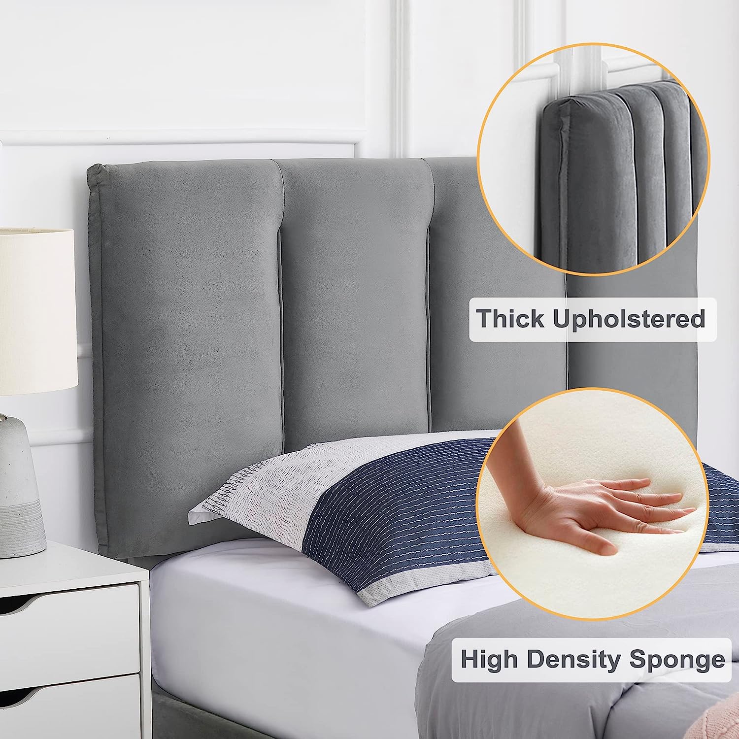 VECELO Modern Upholstered Platform Bedframe, Adjustable Headboard