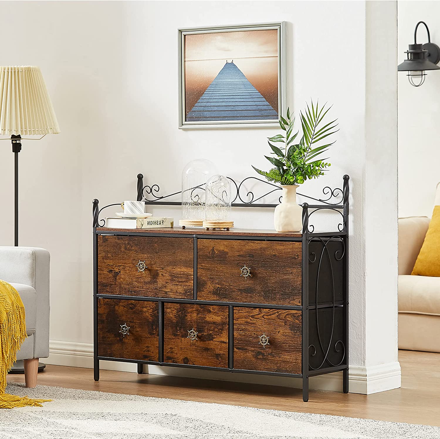 VECELO Dresser for Bedroom with 5 Drawers, Storage Organizer Unit with Shelf for Closet, Living Room