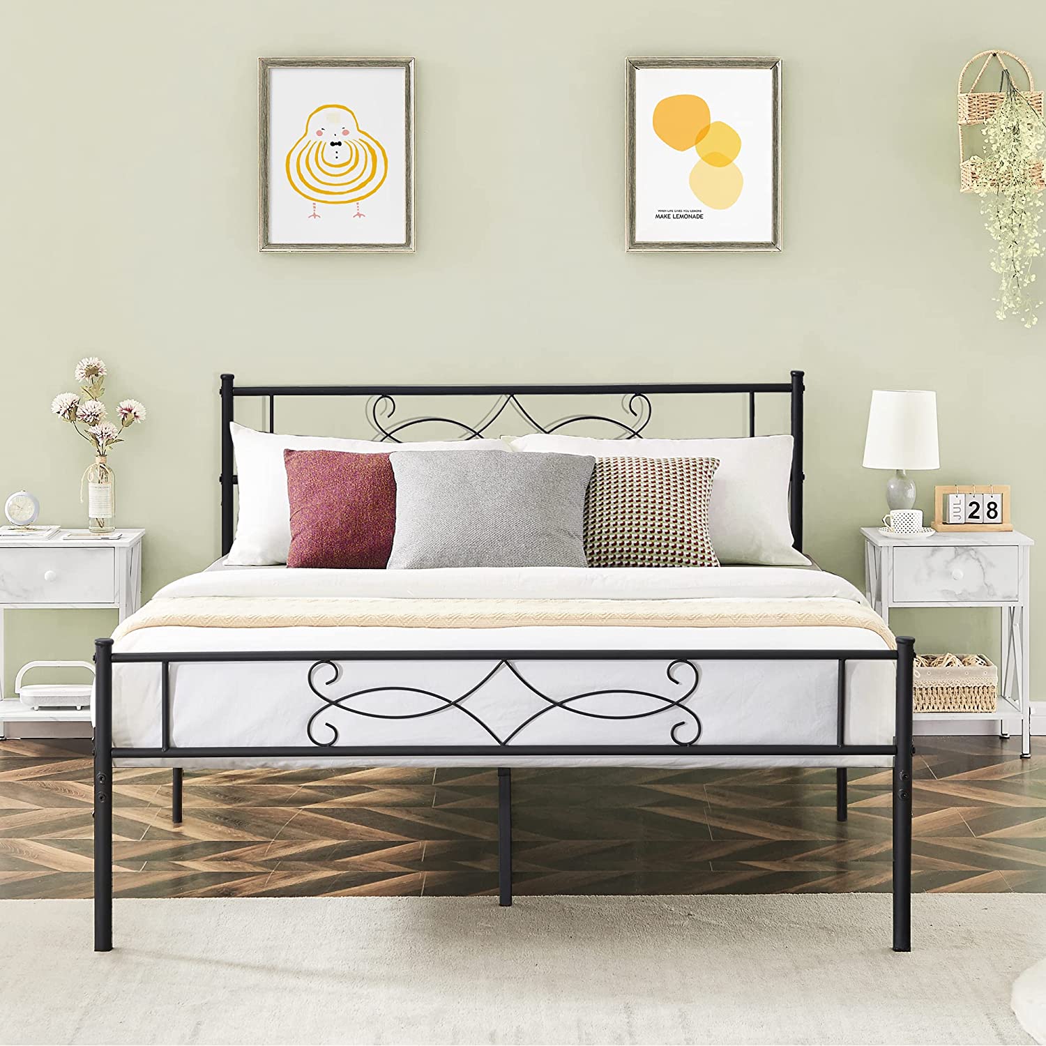 VECELO Metal Platform Bed Frame with Headboard & Footboard Premium Steel Slat Support Noise-Free