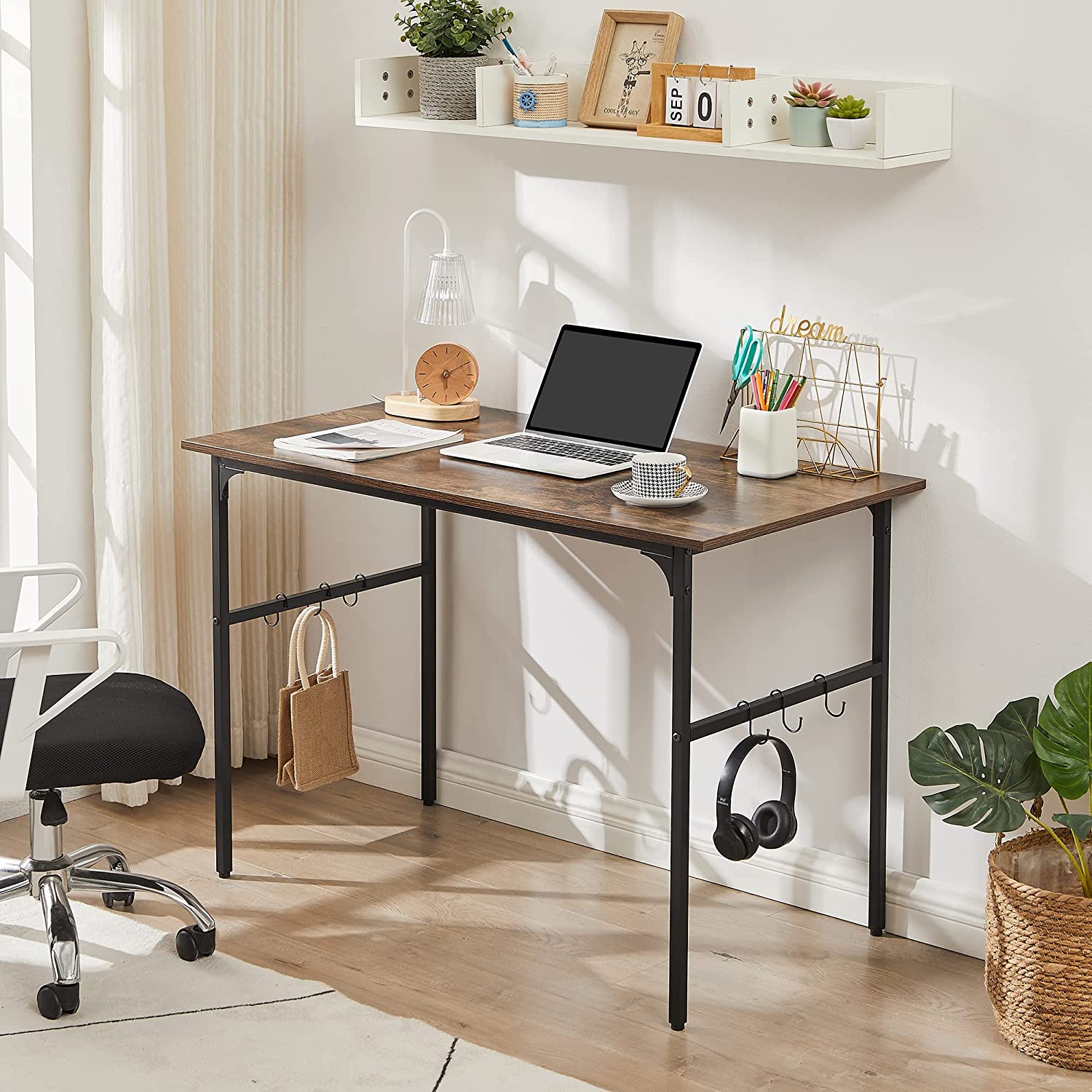 VECELO Industrial Simple Style Wood Table & Metal Frame Home Office Computer Desk - VECELO
