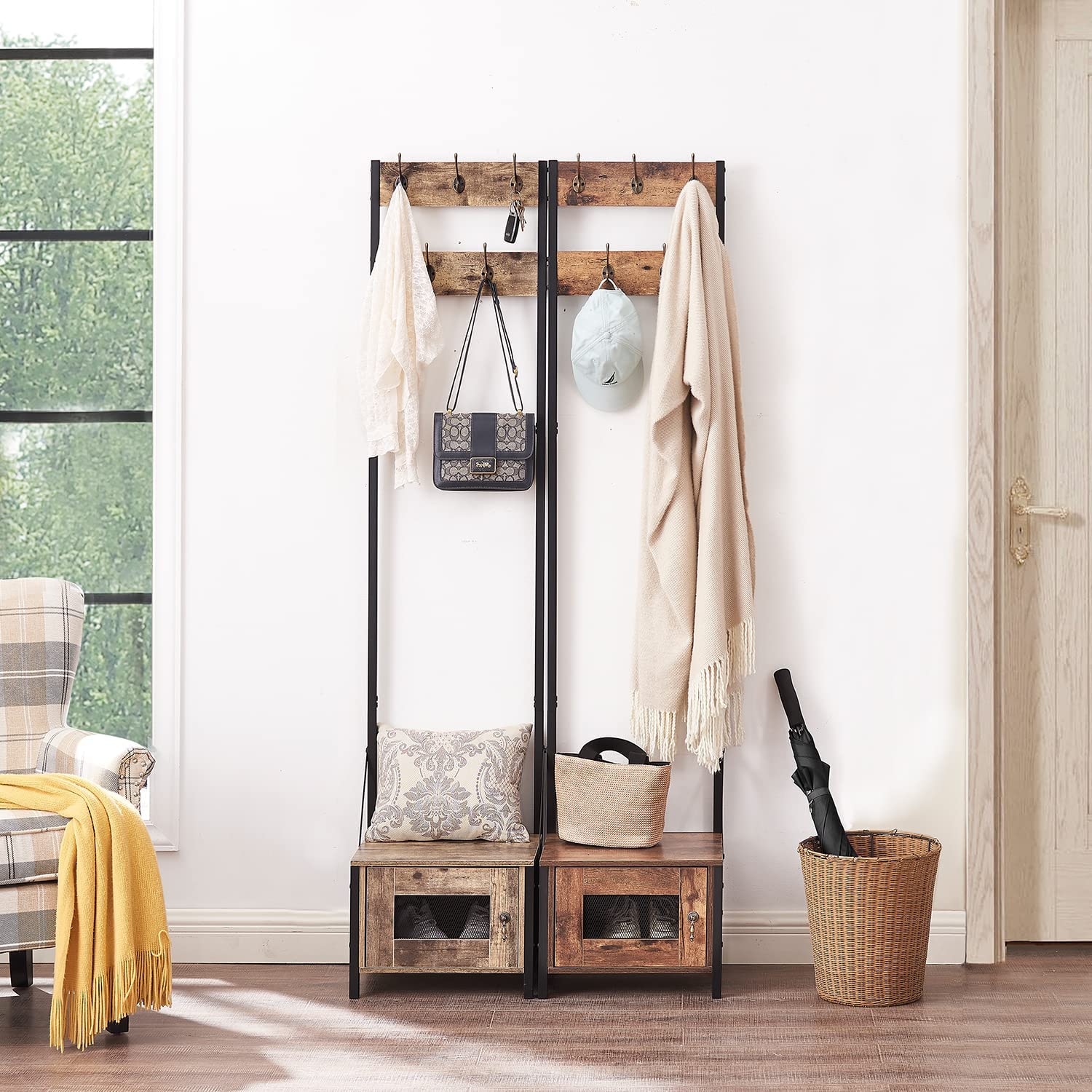 VECELO Tall Clothes Stand Freestanding with Shoe Storage Entryway Coat Rack