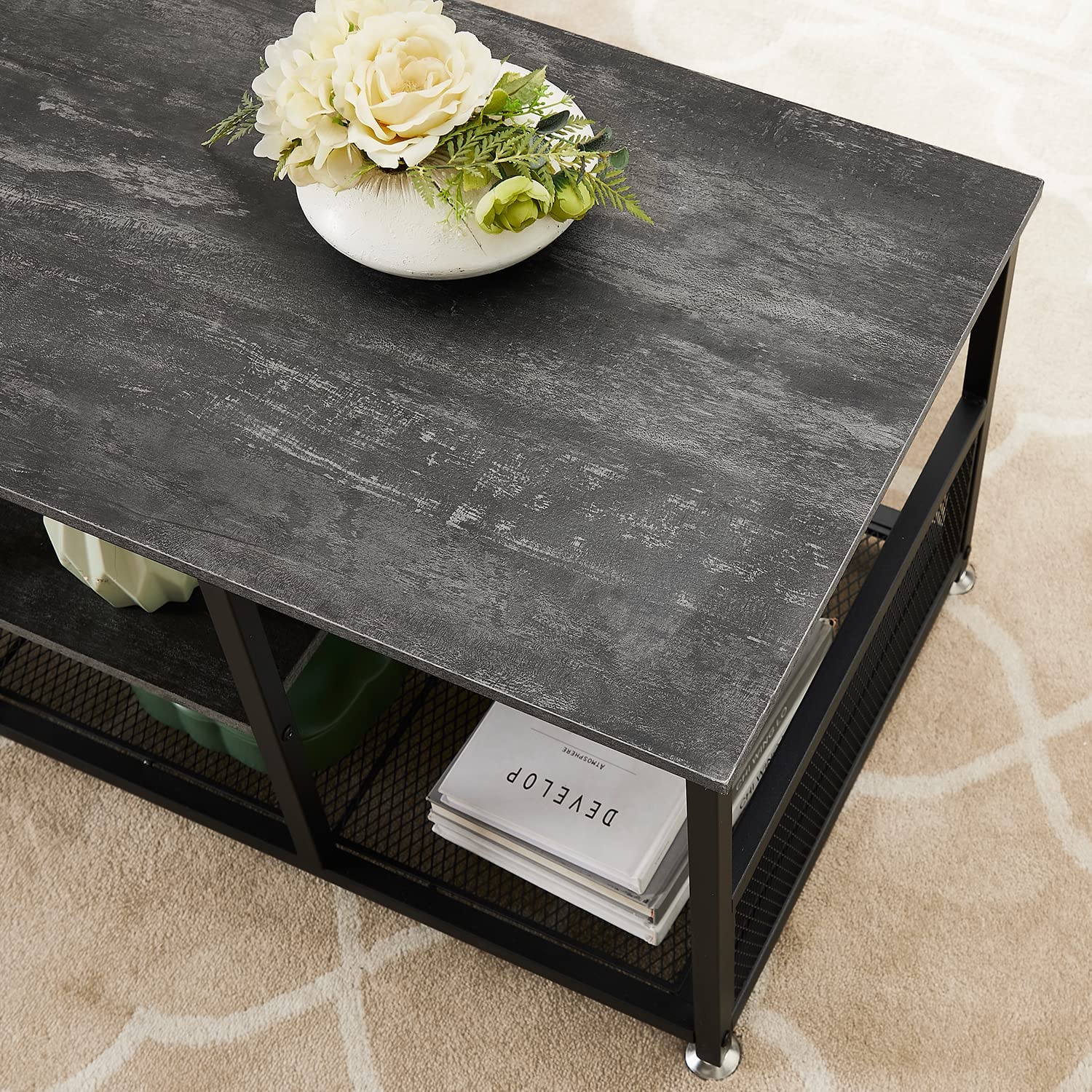 VECELO 39.4 Inch TV Stand/Coffee Table with Storage and Mesh Shelf for Living Room - VECELO