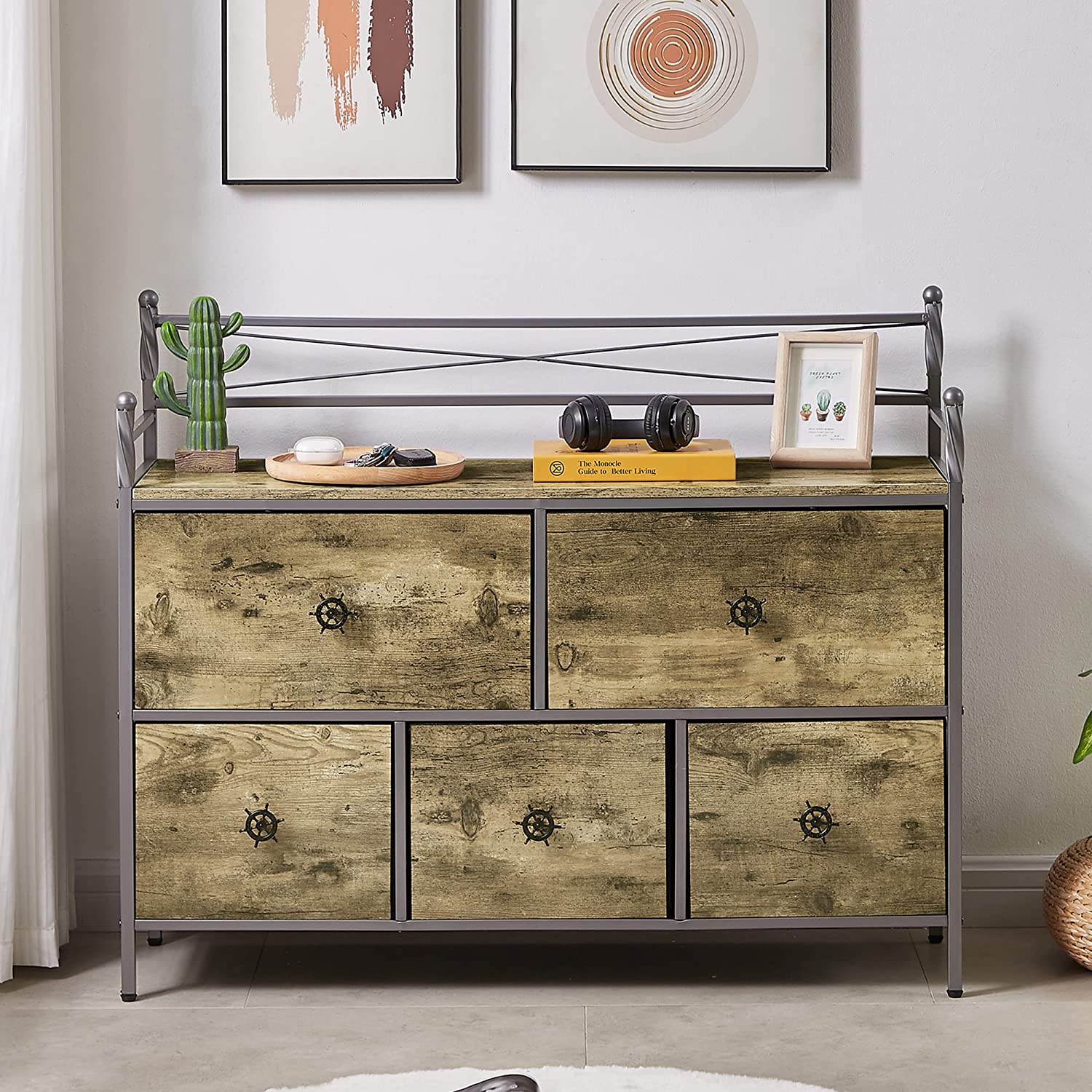 VECELO Dresser for Bedroom with 5 Drawers, Storage Organizer Unit Wide Chest