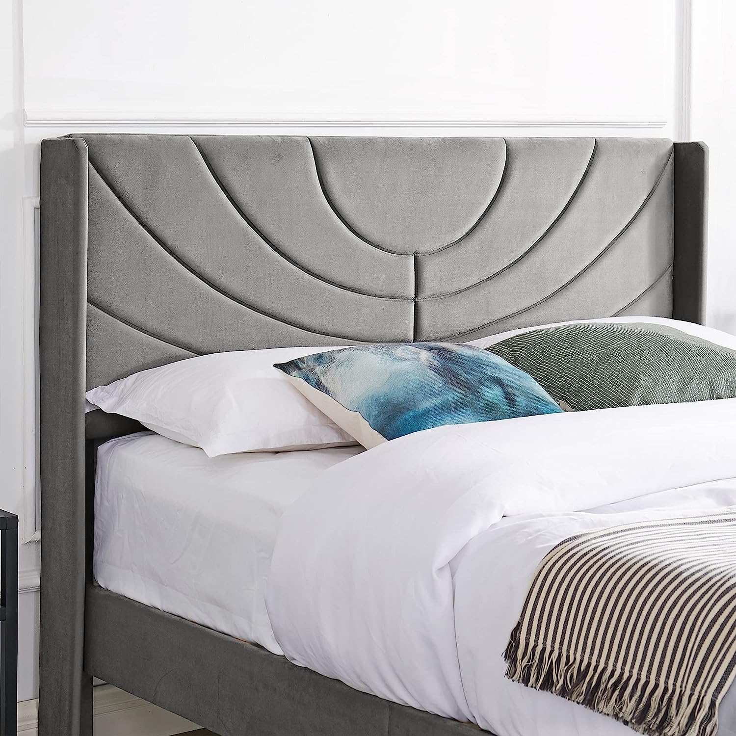 VECELO Upholstered Platform Bed Frame with Adjustable Fabric Headboard