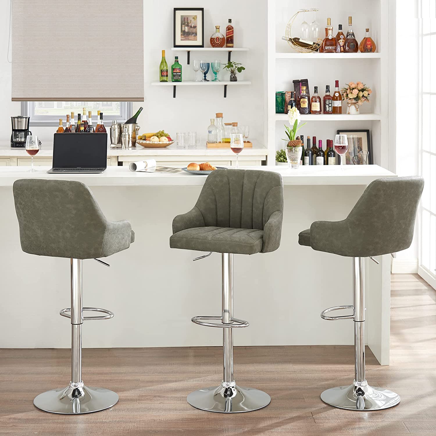 VECELO Adjustable Counter Height Bar Stools with Back and Arm Stools Set of 2 - VECELO