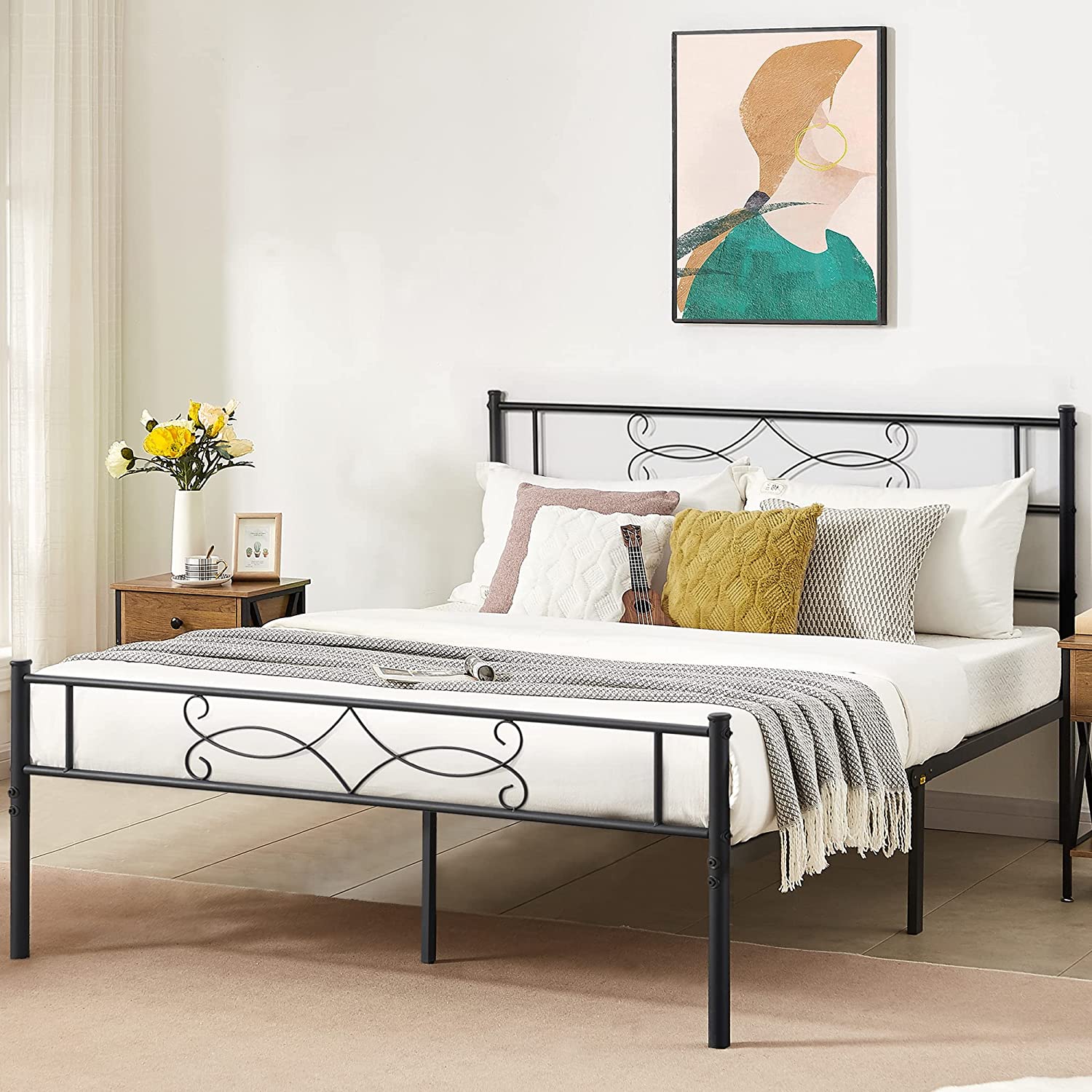 VECELO Metal Platform Bed Frame with Headboard & Footboard Premium Steel Slat Support Noise-Free