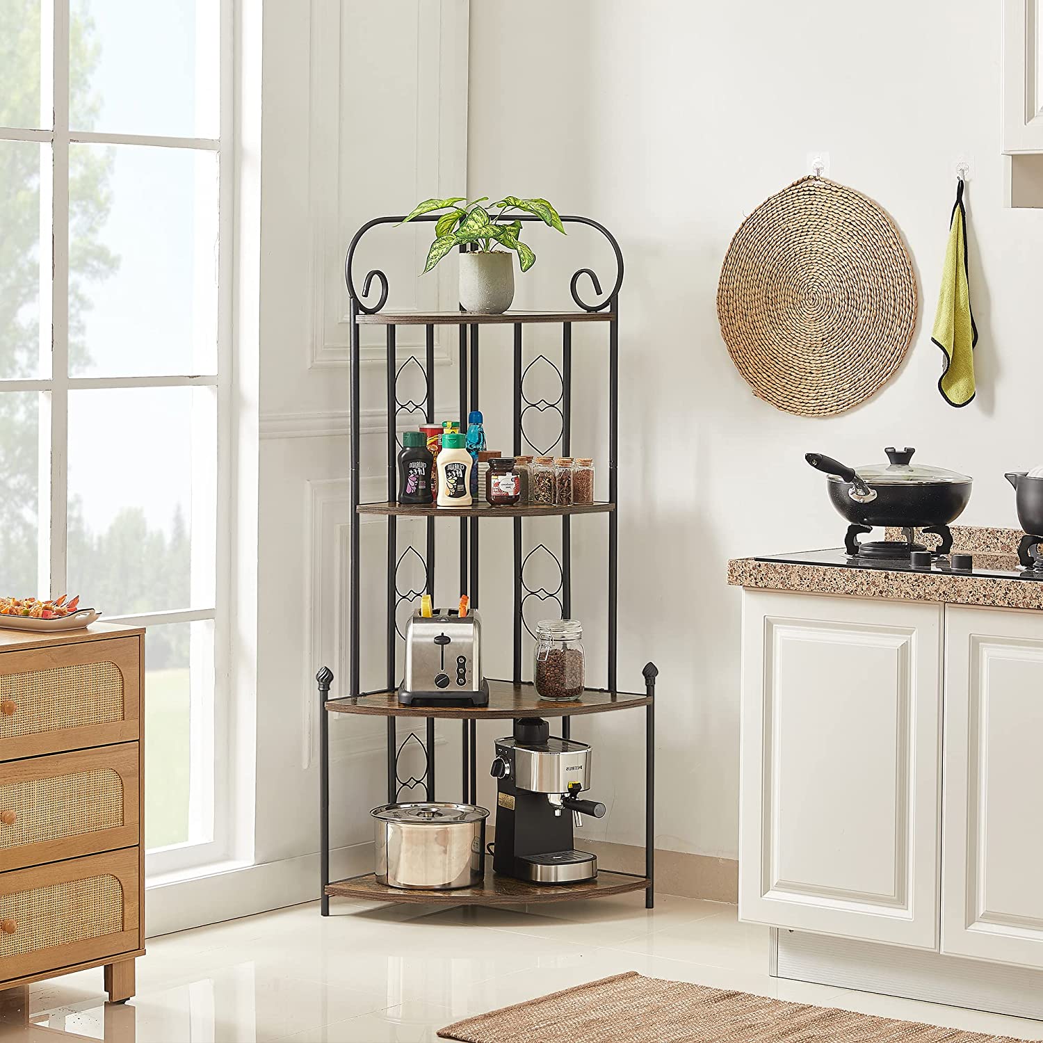 VECELO 4-Tier Ladder Corner Storage Shelf with Metal Frame, Multipurpose Bookshelf Bookcase - VECELO