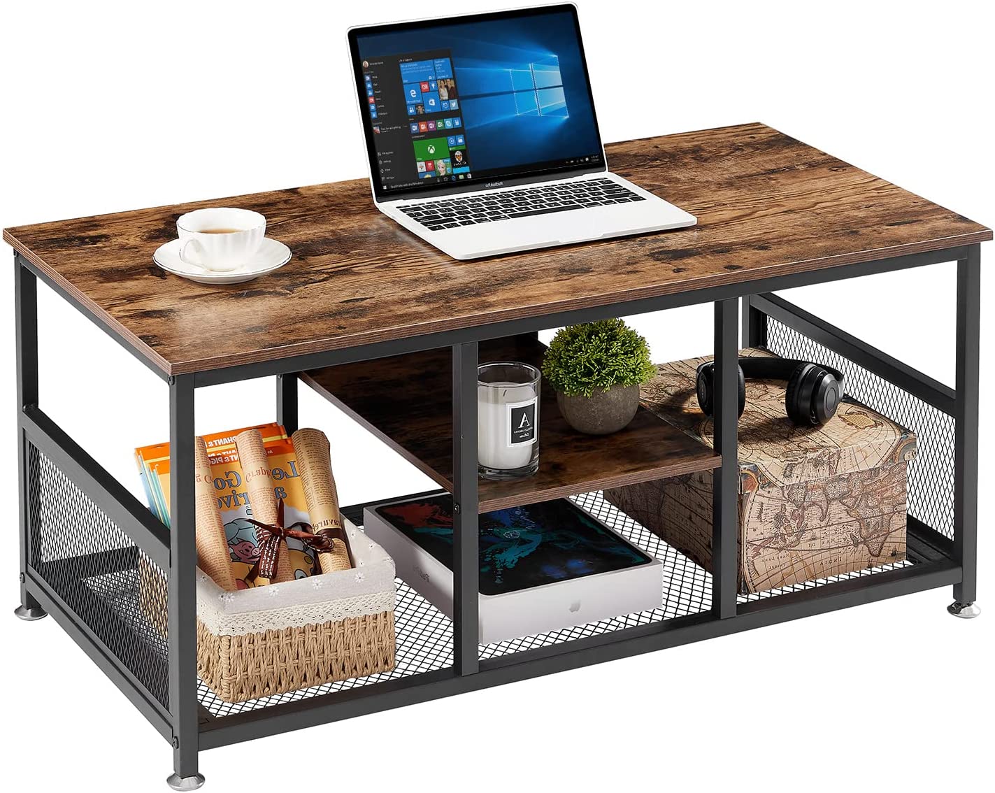 VECELO 39.4 Inch TV Stand/Coffee Table with Storage and Mesh Shelf for Living Room - VECELO