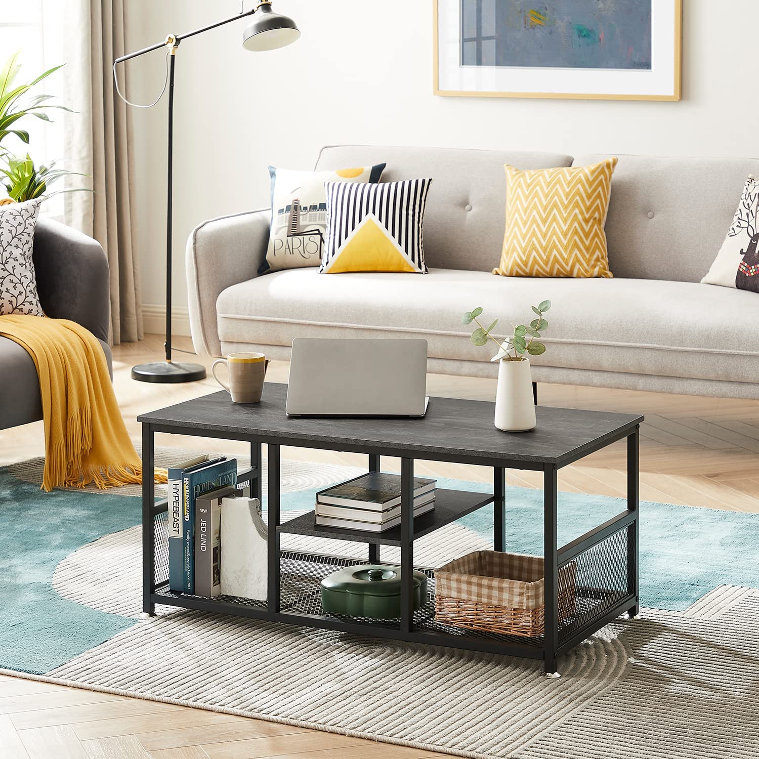 VECELO 39.4 Inch TV Stand/Coffee Table with Storage and Mesh Shelf for Living Room - VECELO