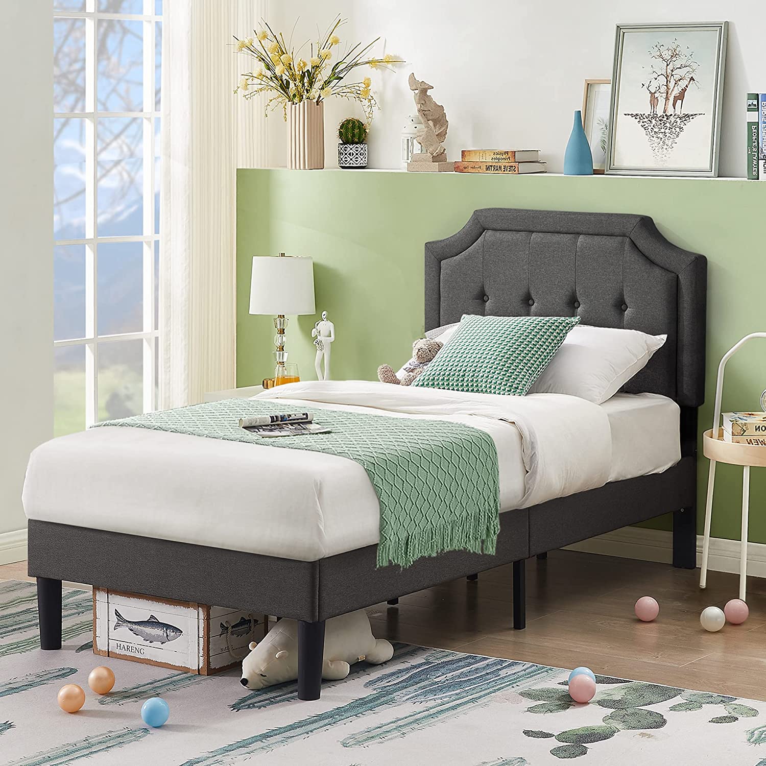 VECELO Premium Upholstered Platform Bed Diamond Stitched Panel Headboard