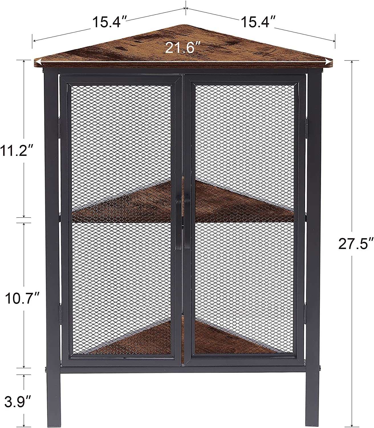 VECELO 3 Tier Corner Cabinet Shelf Display Rack with Grid Doors - VECELO