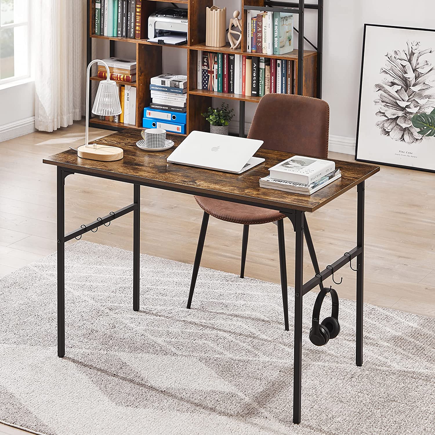 VECELO Industrial Simple Style Wood Table & Metal Frame Home Office Computer Desk - VECELO