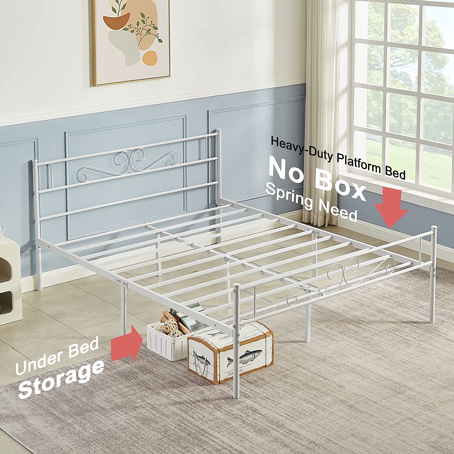 VECELO Metal Platform Bed Frame Mattress Foundation with Headboard & Footboard