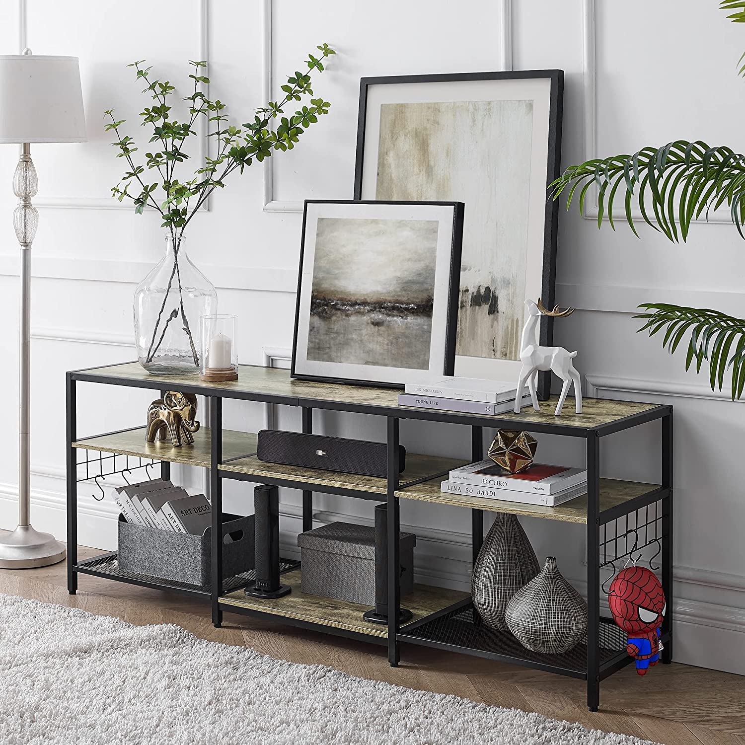 VECELO TV Stand Entertainment Center Media Console with 3-Tier Open Storage Shelves