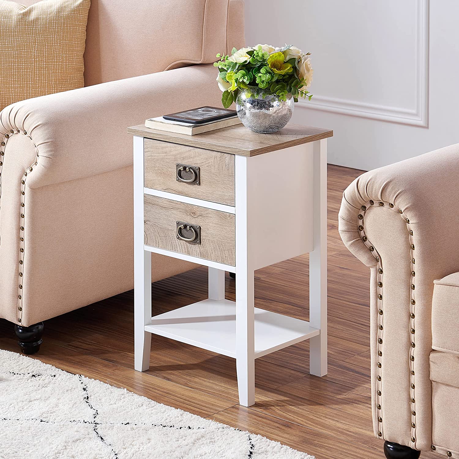 VECELO Modern Nightstands Set of 2, Side End Table with Drawers - VECELO