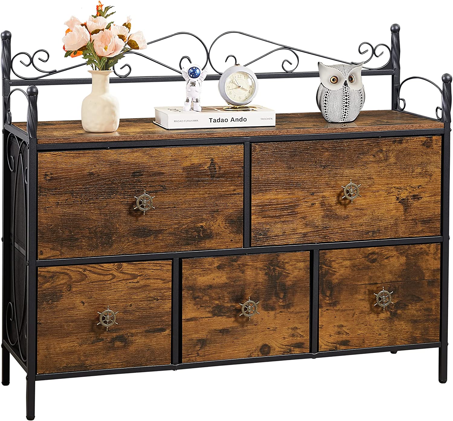 VECELO Dresser for Bedroom with 5 Drawers, Storage Organizer Unit with Shelf for Closet, Living Room
