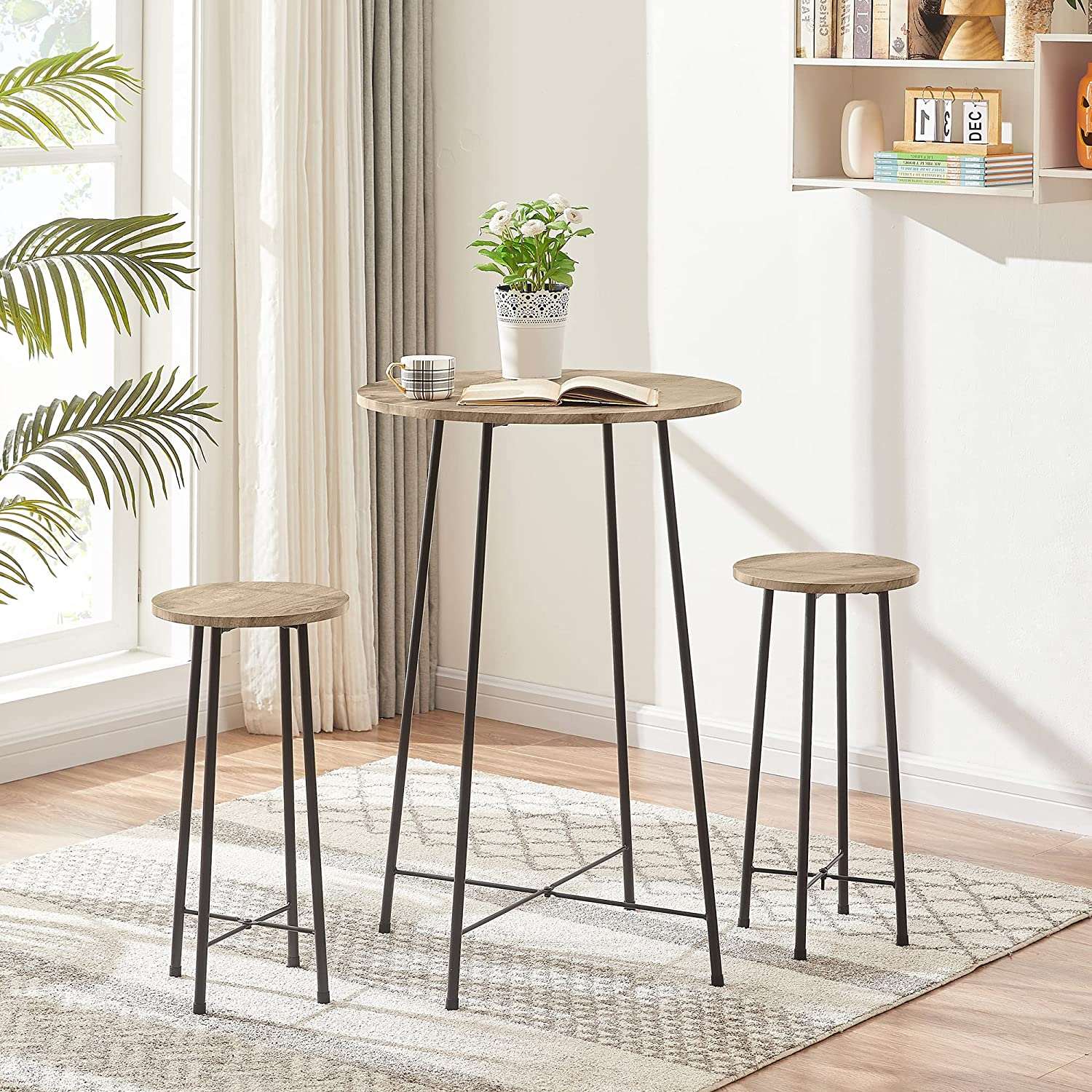 VECELO 3-Piece Round Bistro Table and Chairs Set with Counter Height & Wood top for Dining Room