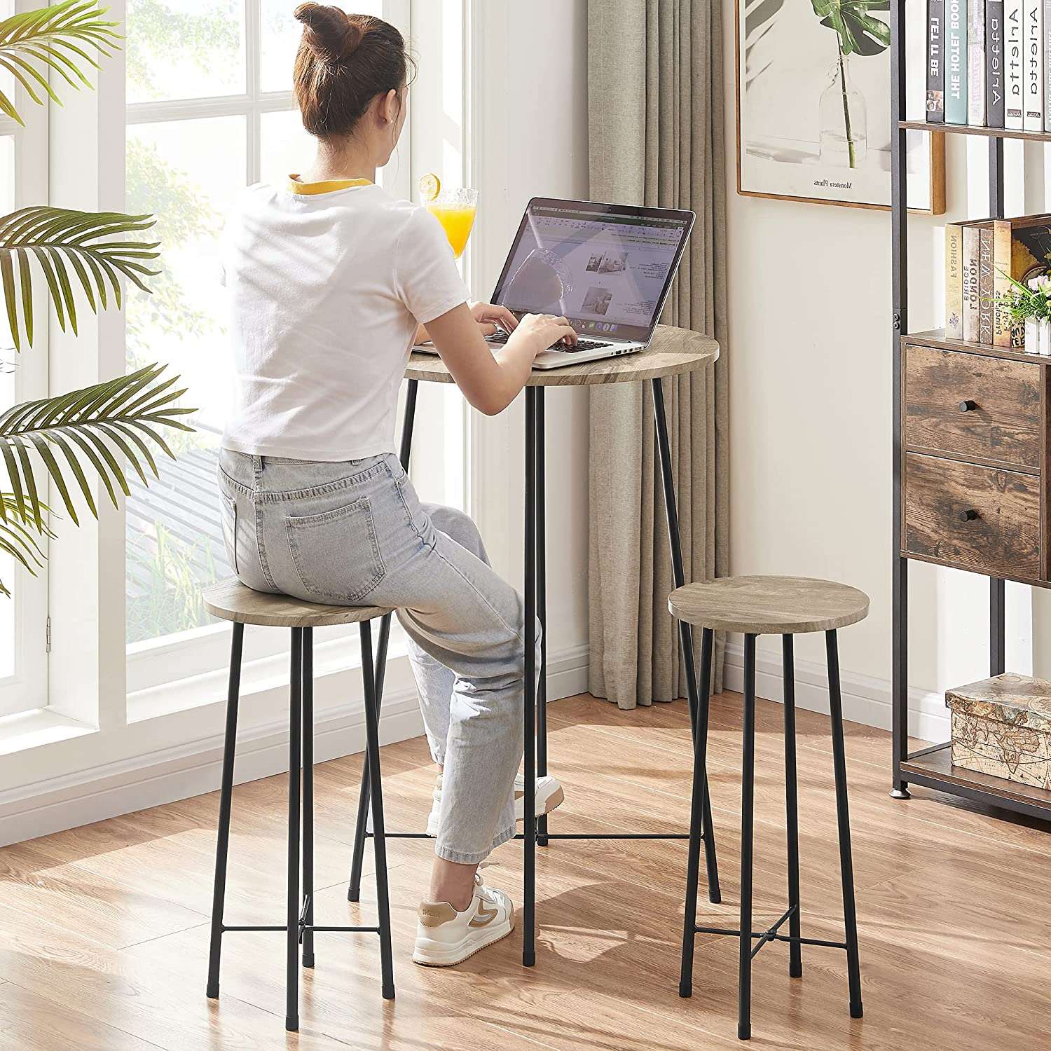 VECELO 3-Piece Round Bistro Table and Chairs Set with Counter Height & Wood top for Dining Room