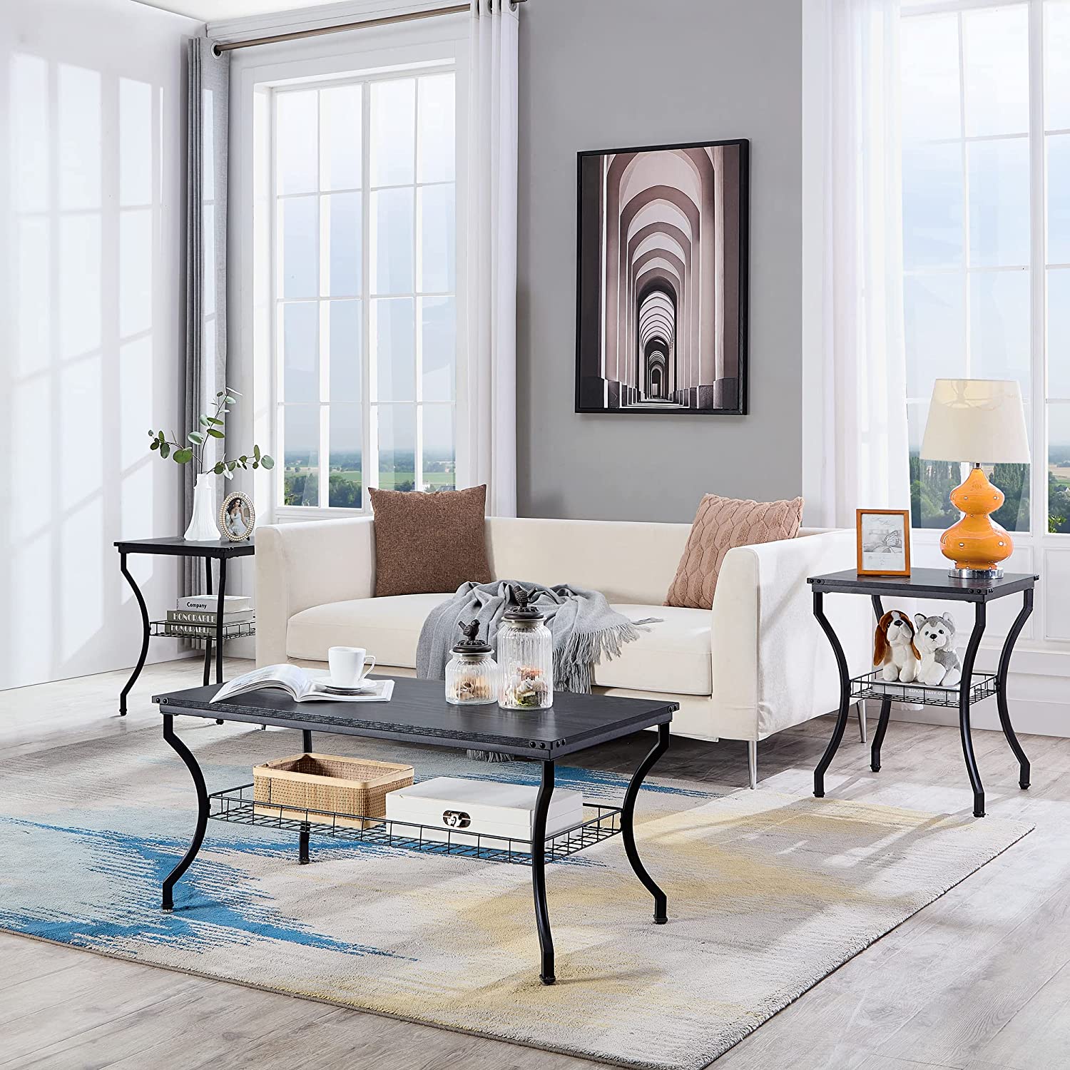 3 Pieces Living Room Sets Coffee and End Tables