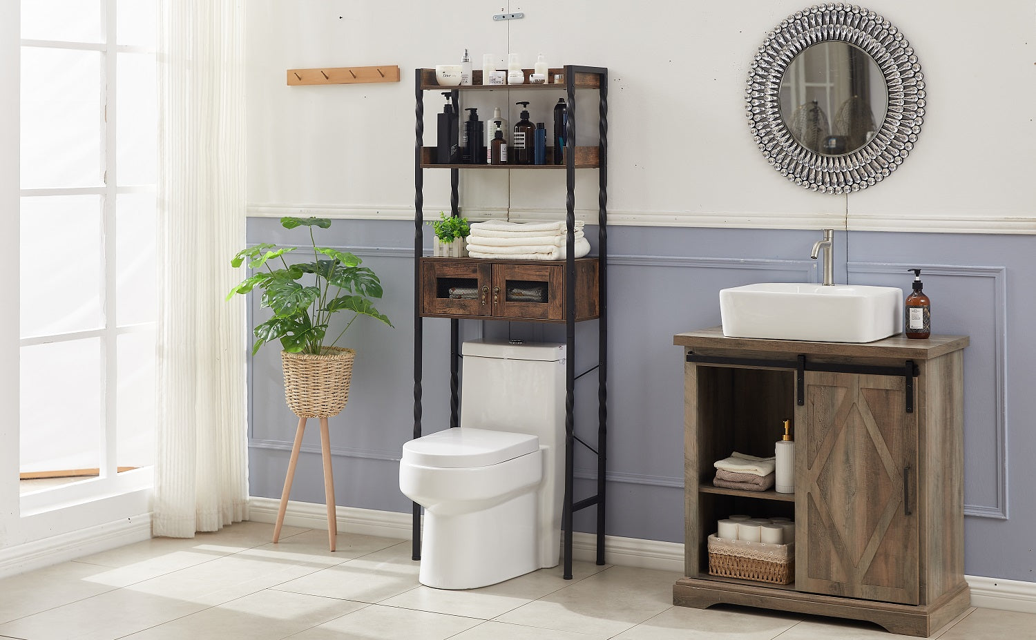 VECELO Over The Toilet Storage Rack/Freestanding Bathroom Organizer with 3 Tier Bathroom Space Saver Shelf