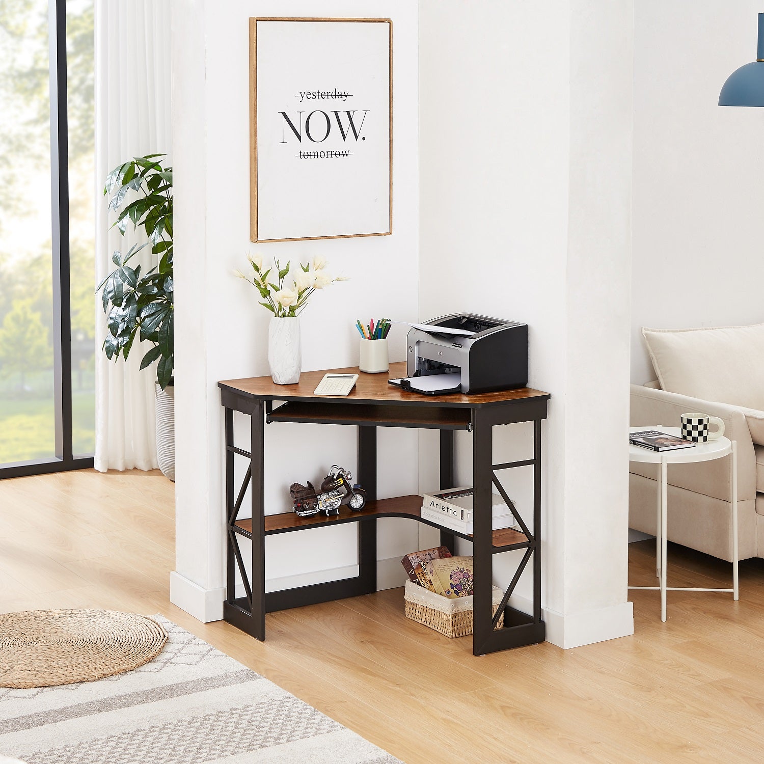 VECELO Corner Computer Desk Writing Smooth Keyboard Tray & Storage Shelves